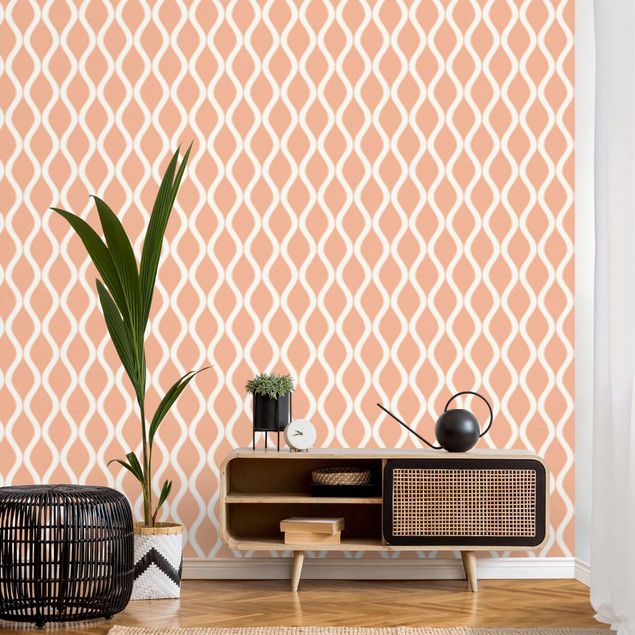 Wallpaper - Dark Retro Pattern With Glistening Waves In Peach