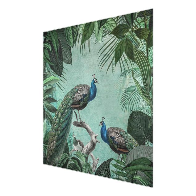 Glass print - Shabby Chic Collage - Noble Peacock