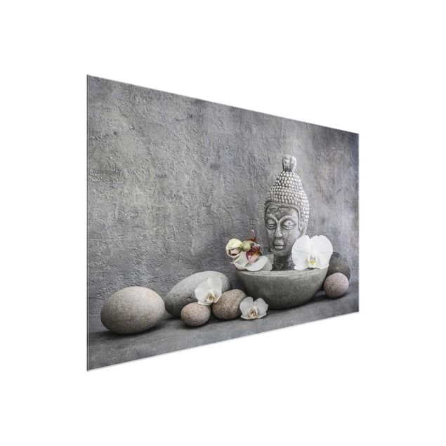 Glass print - Zen Buddha, Orchid And Stone