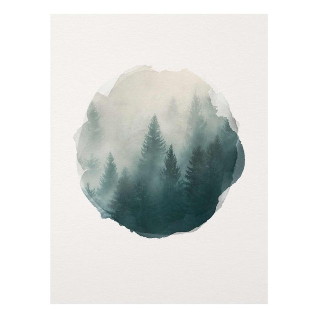 Glass print - WaterColours - Coniferous Forest In Fog