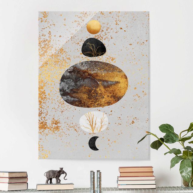 Glass print - Sun And Moon In Golden Glory