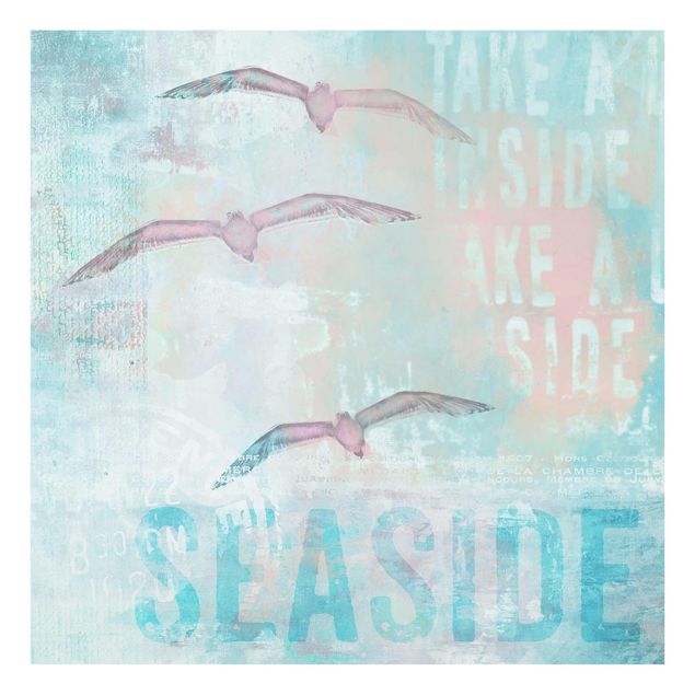 Glass print - Shabby Chic Collage - Seagulls