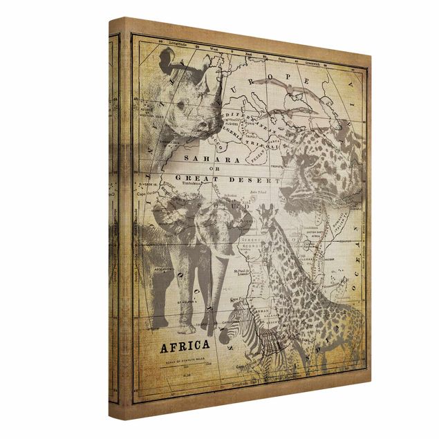 Print on canvas - Vintage Collage - Africa Wildlife