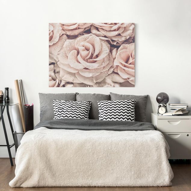 Canvas print - Roses Sepia With Water Drops