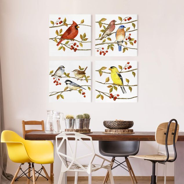 Print on canvas - Birds And Berries Set II