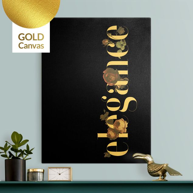 Canvas print gold - Elegance - Flowers Black