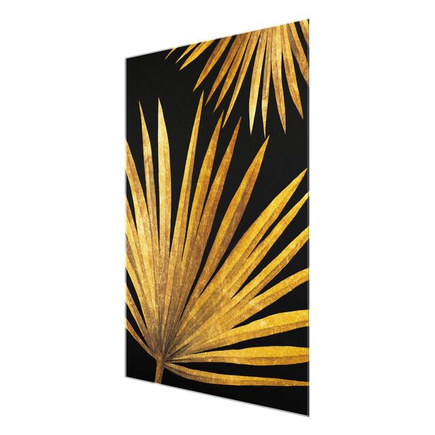 Glass print - Gold - Palm Leaf On Black