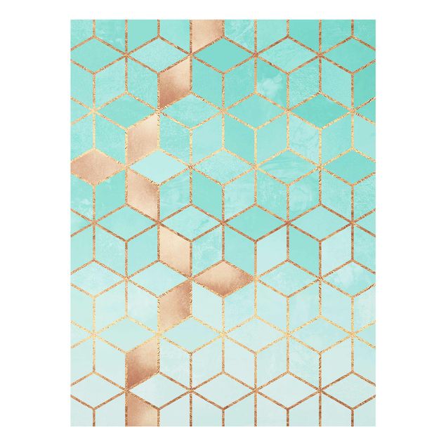 Glass print - Turquoise White Golden Geometry