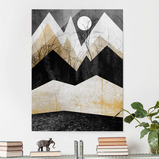 Glass print - Golden Mountains Branches