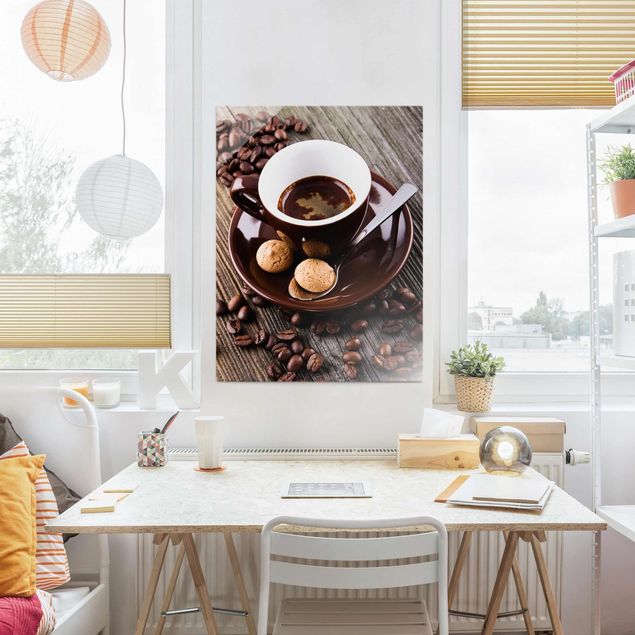 Glass print - Coffee Mugs With Coffee Beans