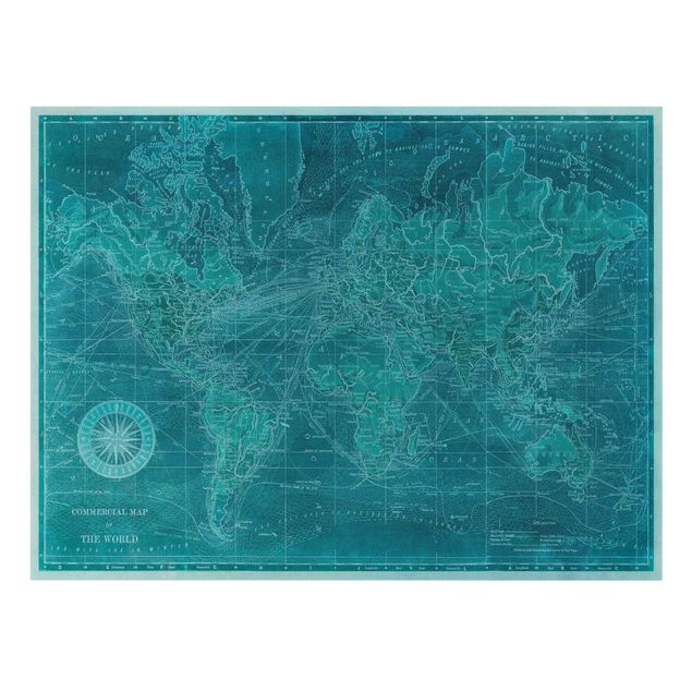 Print on canvas - Vintage World Map Azure
