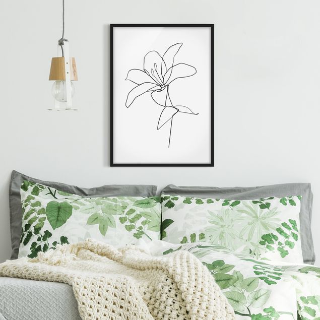 Framed poster - Line Art Flower Black White