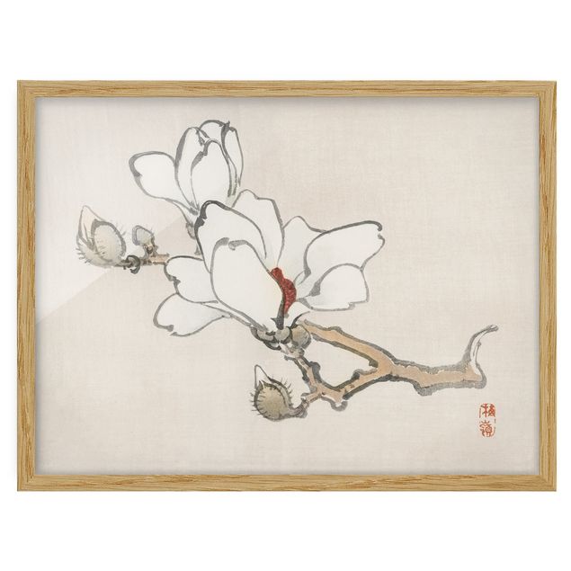 Framed poster - Asian Vintage Drawing White Magnolia