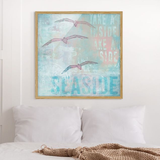 Framed poster - Shabby Chic Collage - Seagulls