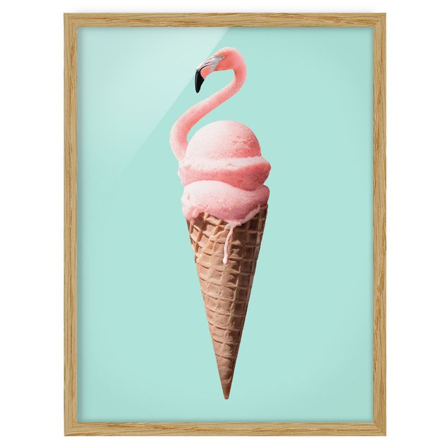 Framed poster - Ice Cream Cone With Flamingo