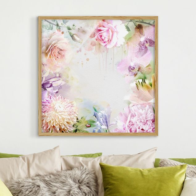 Framed poster - Watercolour Flower Mix Pastel