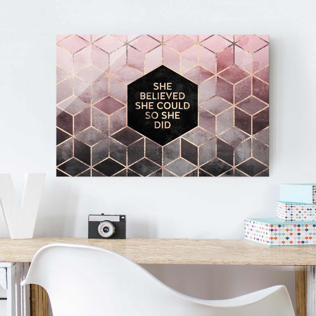 Glass print - She Believed She Could Rosé Gold