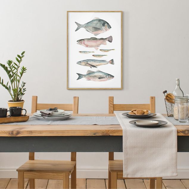 Framed poster - Seven Fish In Watercolour II
