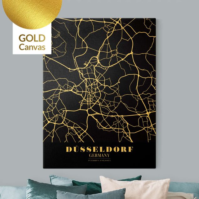 Canvas print gold - Dusseldorf City Map - Classic Black