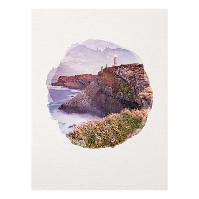 Glass print - WaterColours - Cliff And Lighthouse