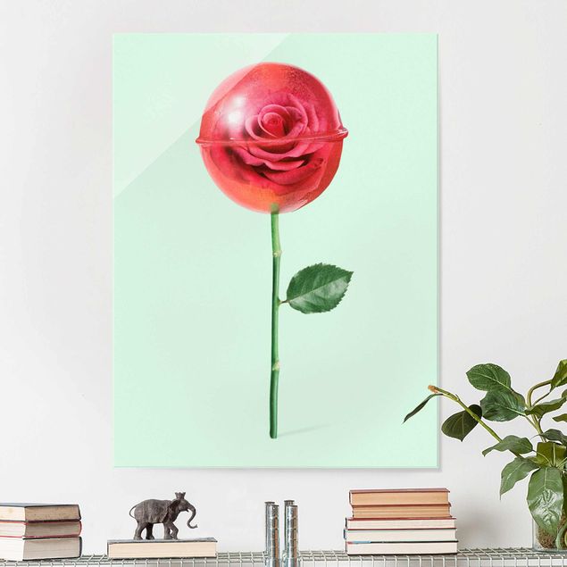 Glas Magnettafel Rose With Lollipop