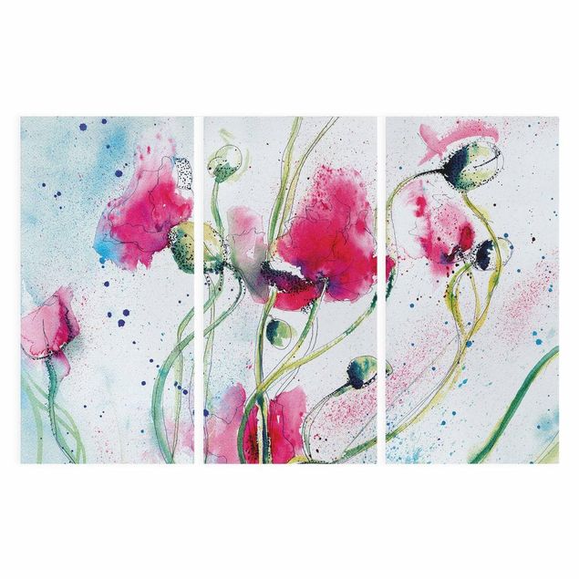 Print on canvas 3 parts - Painted Poppies