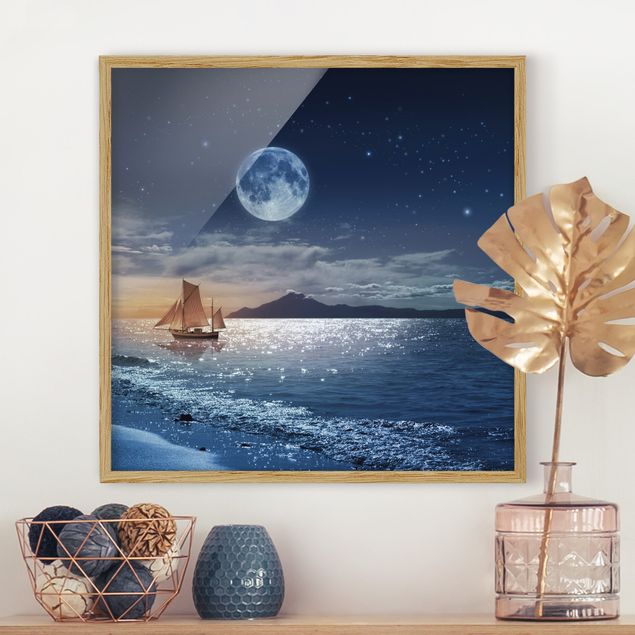 Framed poster - Moon Night Sea