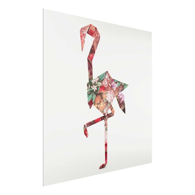 Glass print - Origami Flamingo