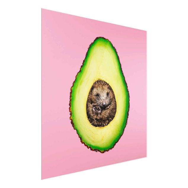 Glass print - Avocado With Hedgehog