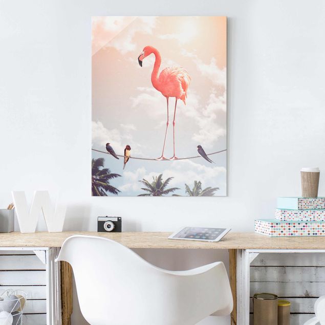 Magnettafel Glas Sky With Flamingo