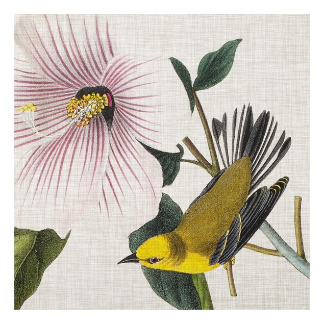 Glass print - Bird On Linen Yellow I