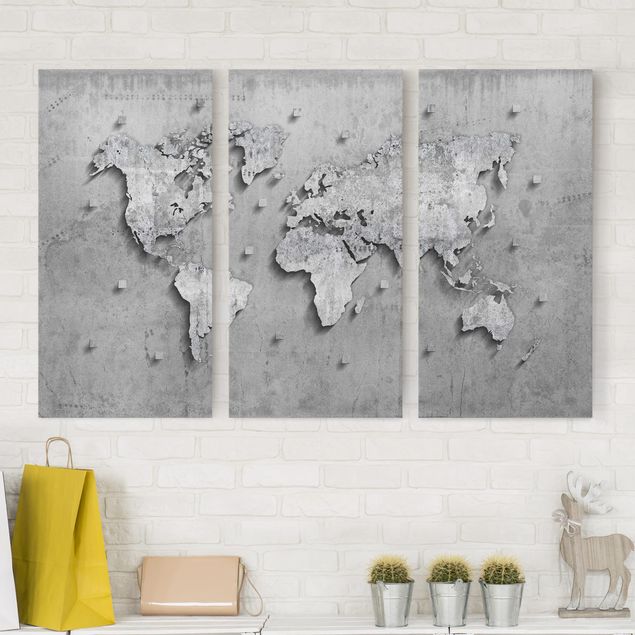 Print on canvas 3 parts - Concrete World Map