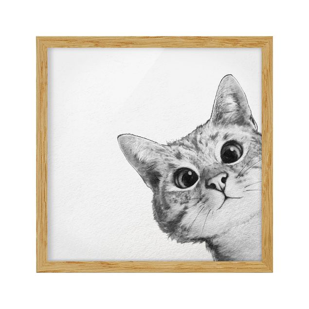 Framed poster - Illustration Cat Drawing Black And White