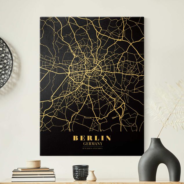 Canvas print gold - Berlin City Map - Classic Black