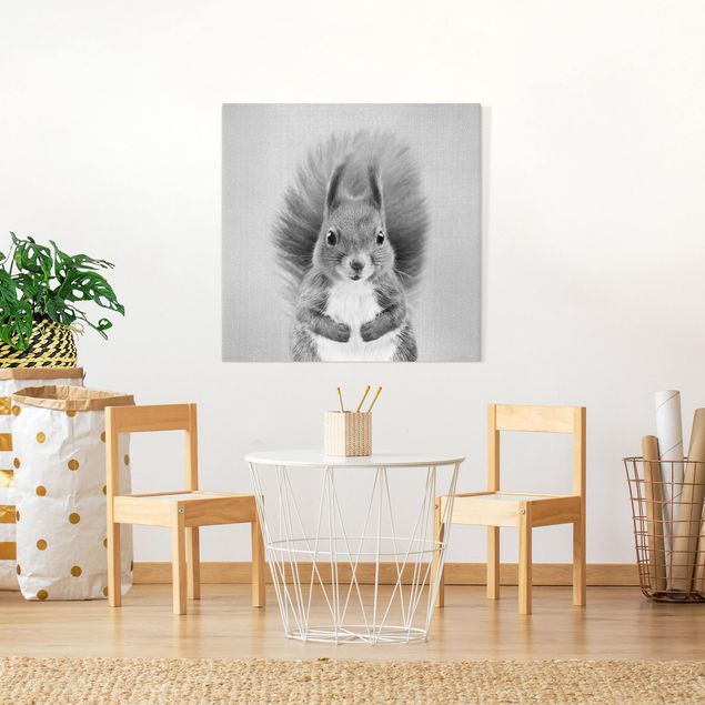 Canvas print - Squirrel Elisabeth Black And White - Square 1:1