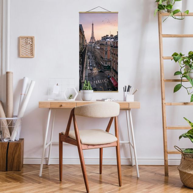 Fabric print with poster hangers - The Eiffel Tower In The Setting Sun - Portrait format 1:2