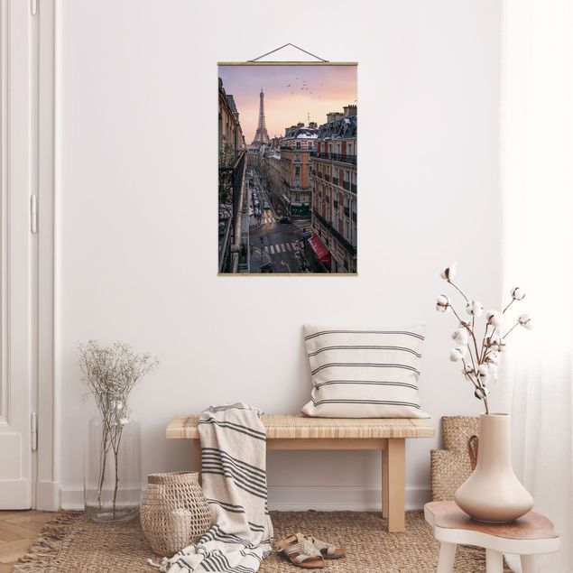 Fabric print with poster hangers - The Eiffel Tower In The Setting Sun - Portrait format 2:3
