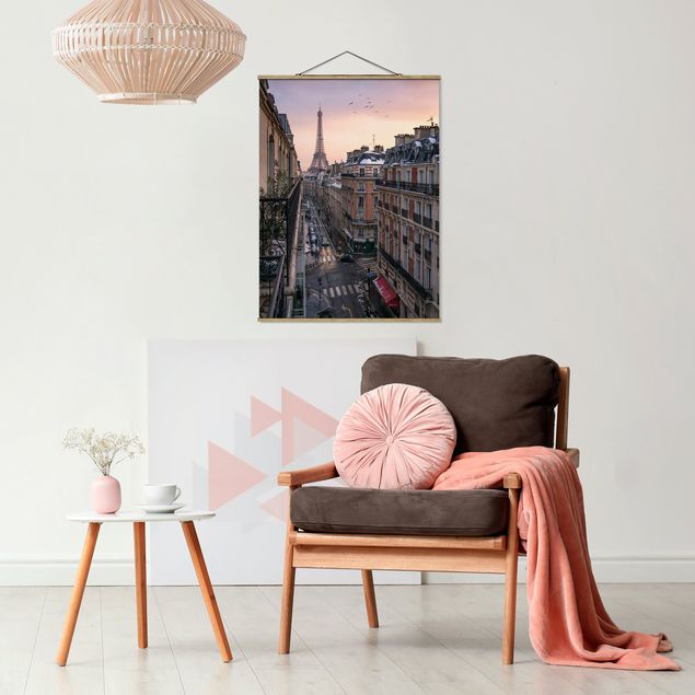 Fabric print with poster hangers - The Eiffel Tower In The Setting Sun - Portrait format 3:4