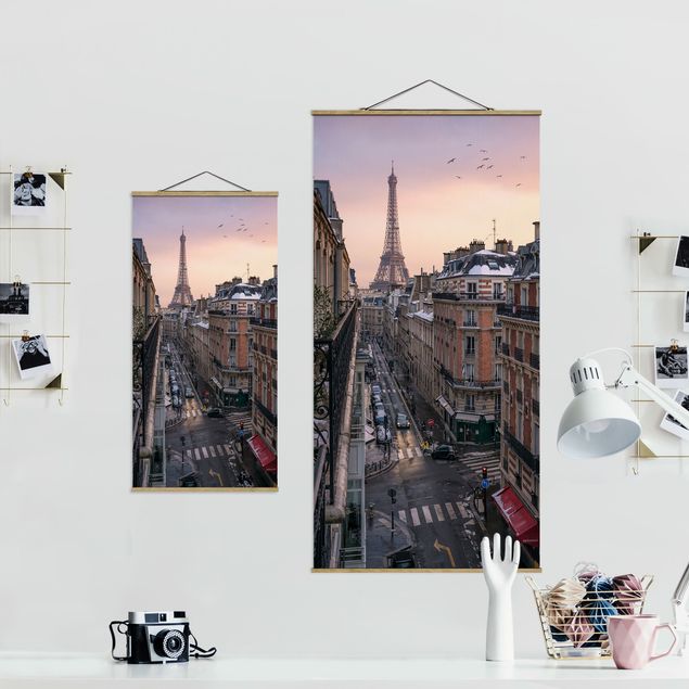 Fabric print with poster hangers - The Eiffel Tower In The Setting Sun - Portrait format 1:2