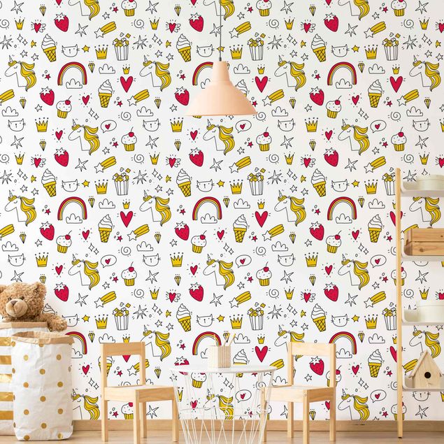 Wallpapers Unicorns And Sweets In Yellow And Red