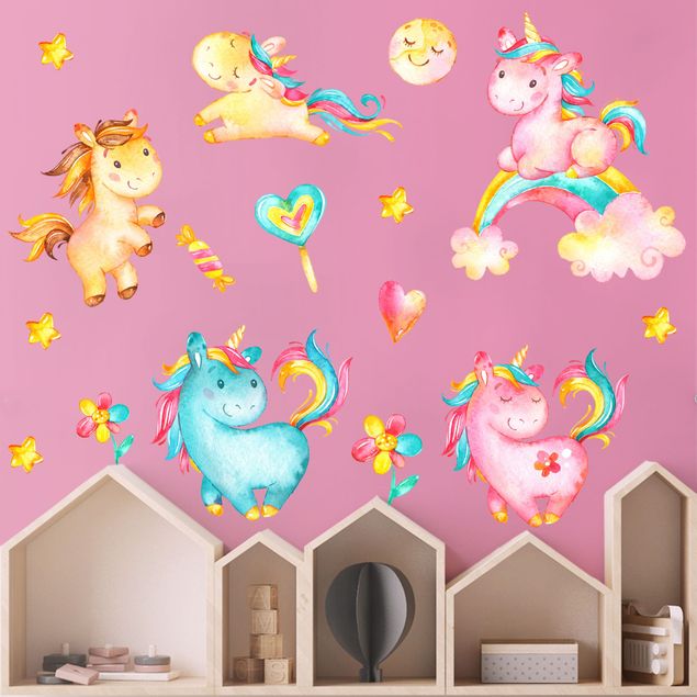 Wall stickers animals Unicorn watercolor nursery set