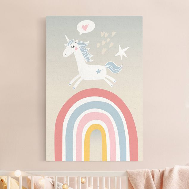 Natural canvas print - Unicorn With Rainbow In Pastel - Portrait format 2:3
