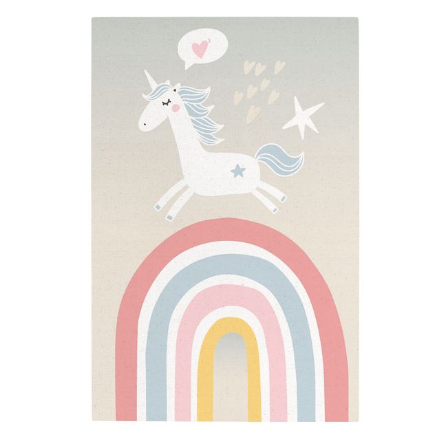 Natural canvas print - Unicorn With Rainbow In Pastel - Portrait format 2:3