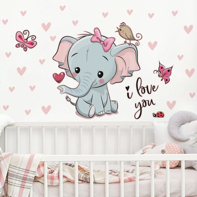 Autocolantes de parede borboletas Elephant I Love You