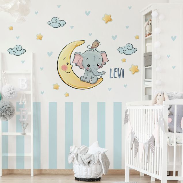 Wall sticker - Elephant moon with desired name