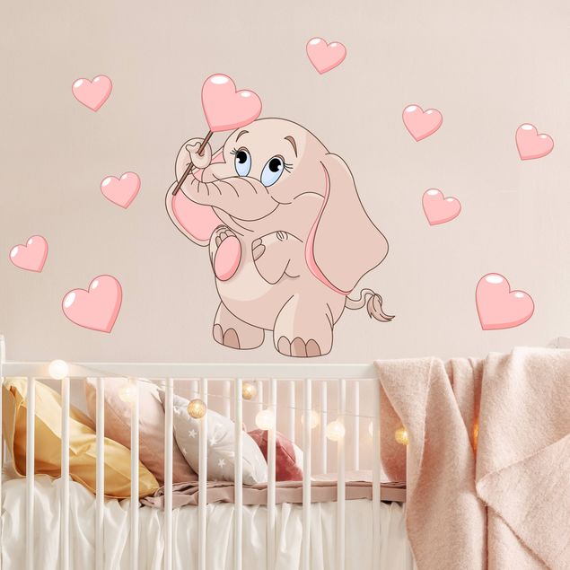 Animal wall decals Elephant baby with pink hearts