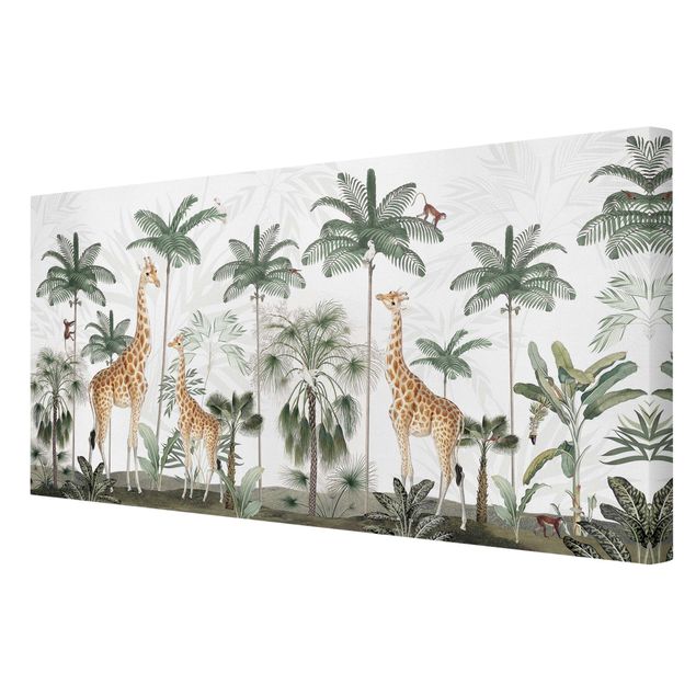 Print on canvas - Elegance of the giraffes in the jungle - Landscape format 2:1