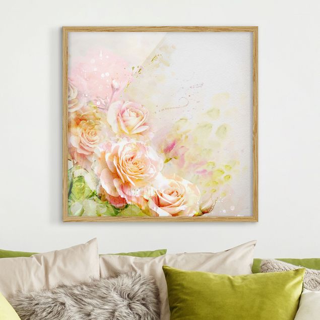 Framed poster - Watercolour Rose Composition