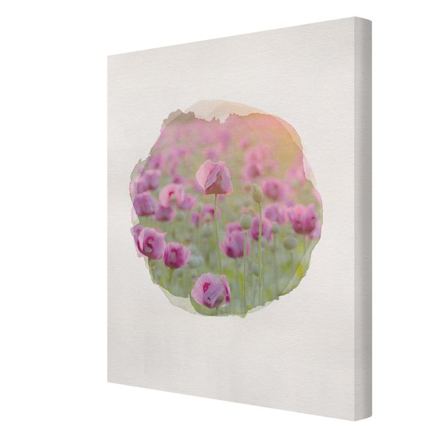 Canvas print - WaterColours - Violet Poppy Flowers Meadow In Spring