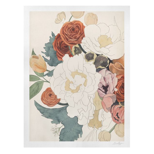 Print on canvas - Drawing Bouquet Of Flowers In Red And Sepia
